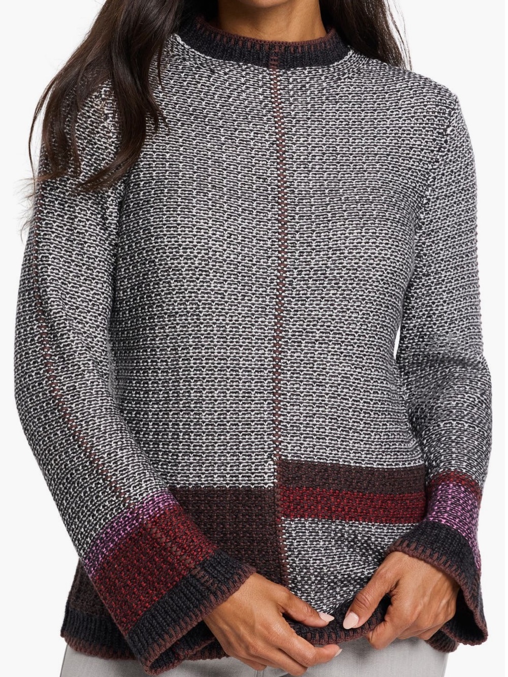 Nic + Zoe Mixed Up Mock-neck Two-Tone Base ColorBlock hem and Cuffs Sweater sz L